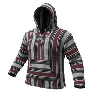 Iguana Jack Baja‎ Hoodie Mens Large Burgundy Black Striped Excellent Pullover